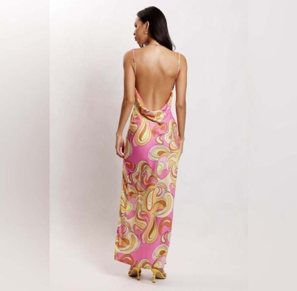 Meshki Jade Cowl Neck Backless Printed Maxi Dress with Side Slit Size M - Picture 2 of 7